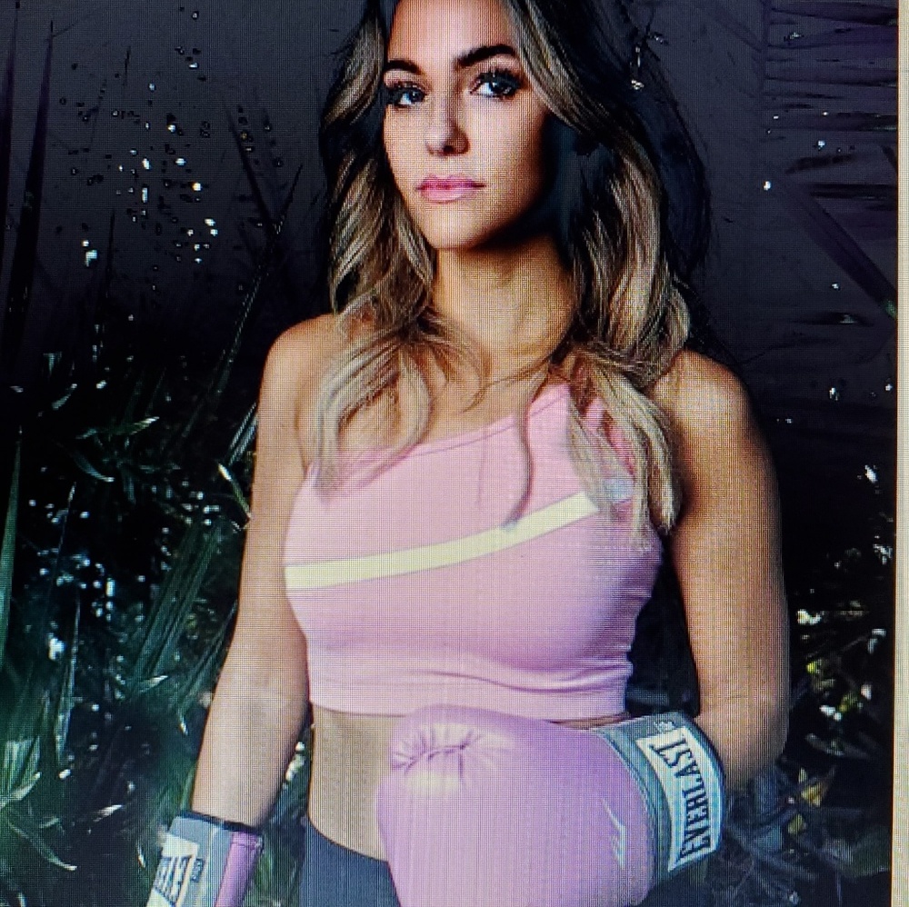 Pink halter sports bra